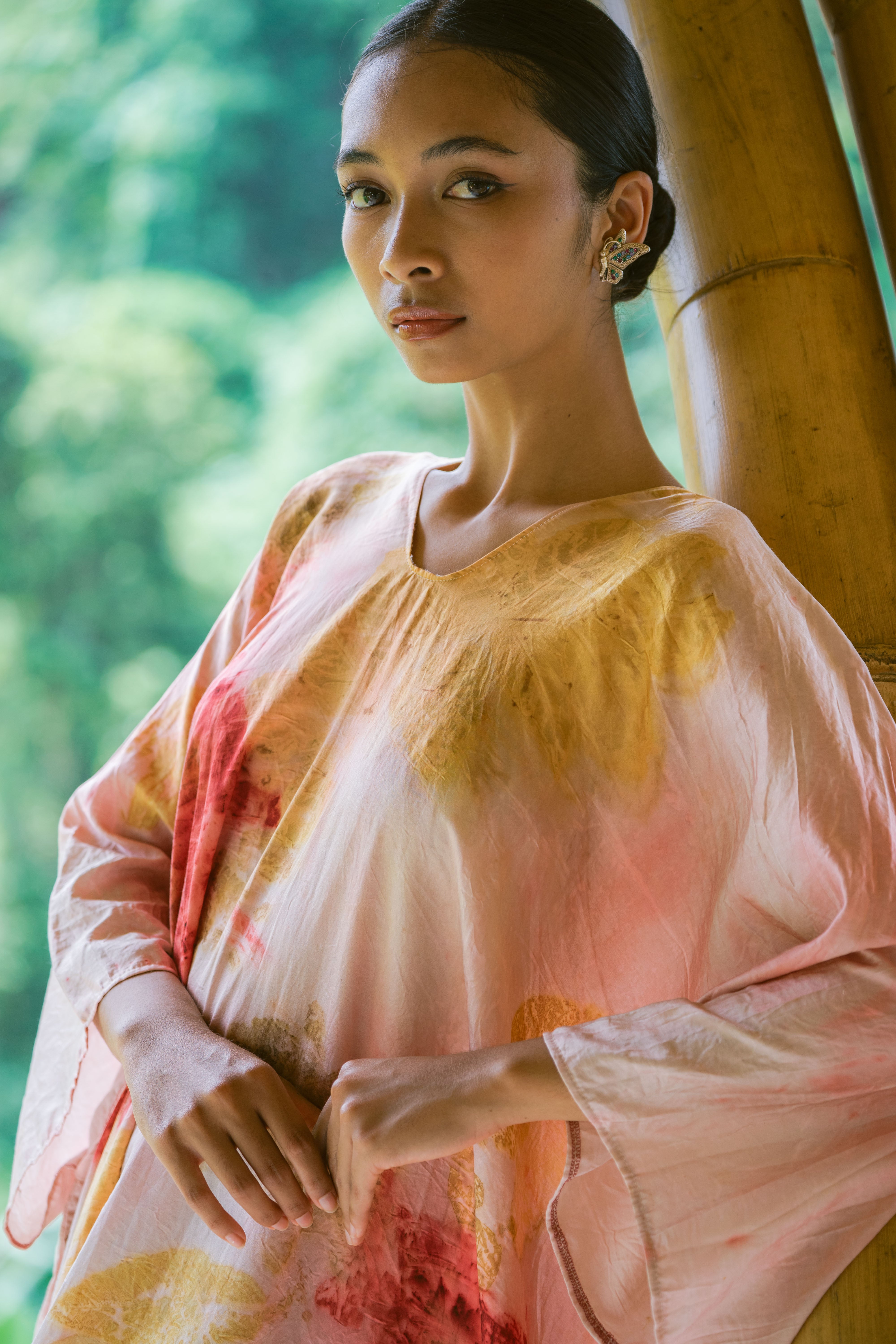 The Parvati – Pink, Yellow & Red Cotton Silk Eco Print Dress